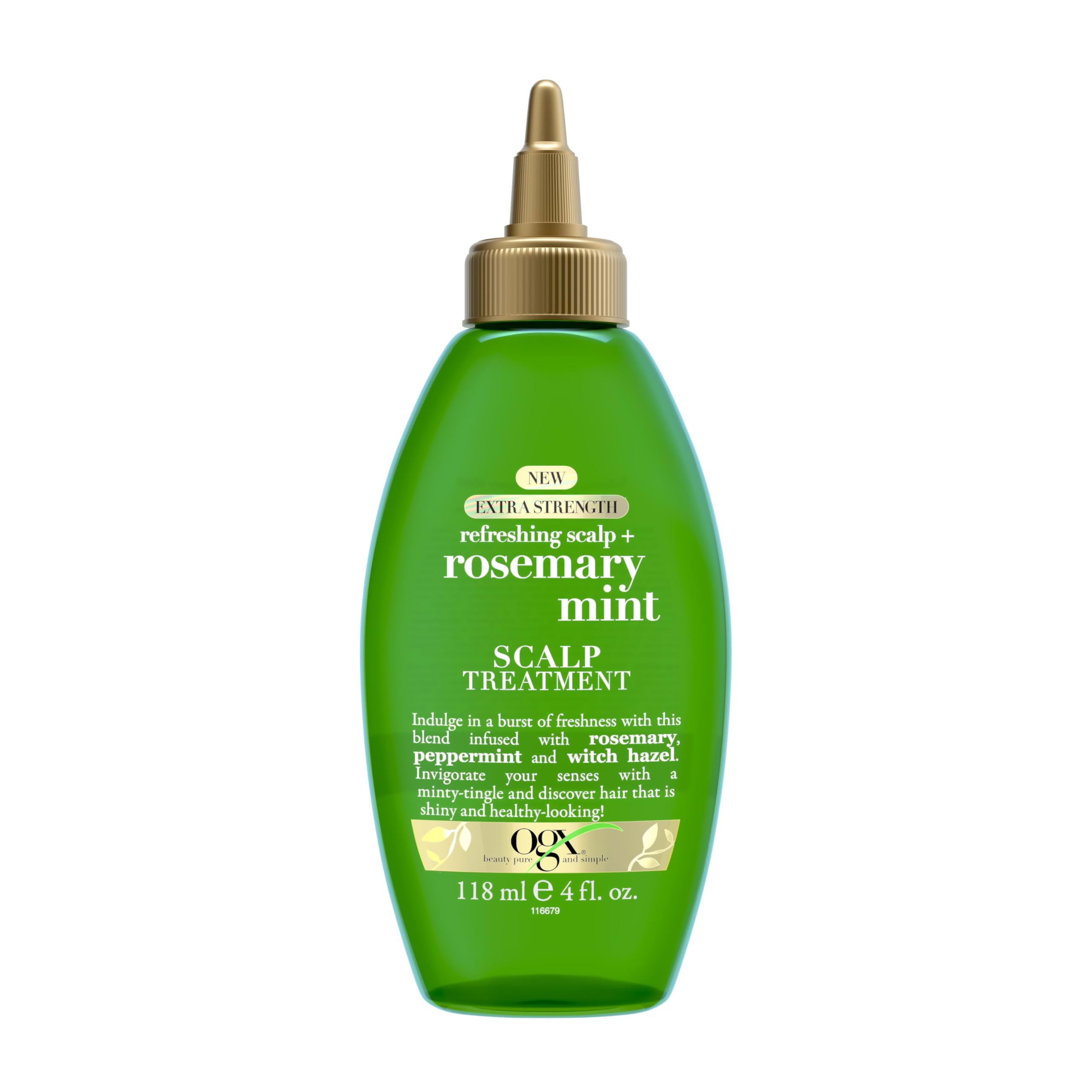 OGX Extra Strength Refreshing Scalp + Rosemary Mint, Refreshing to Help Remove Scalp Buildup, Minty Leave-In Dry for Shiny Hair, 4 fl. Oz